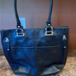 Tignanello Black Leather Tote with Silver Hardware